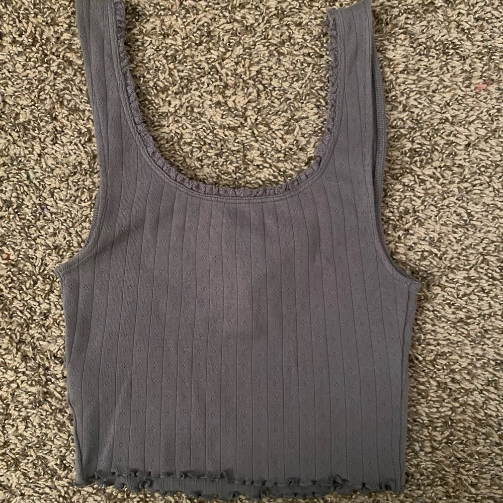 Ribbed Cropped Half Button Down Top - Dark Grey - Picture 3 of 3
